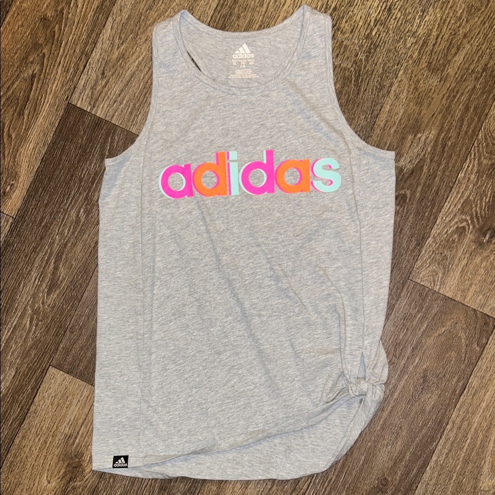 Adidas Girls Heather Gray Tank with Vibrant Logo